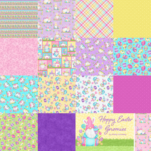 Henry Glass Fabric Fat Quarter Bundle 15 prints & 1 panel Hoppy Easter Gnomies by Henry Glass