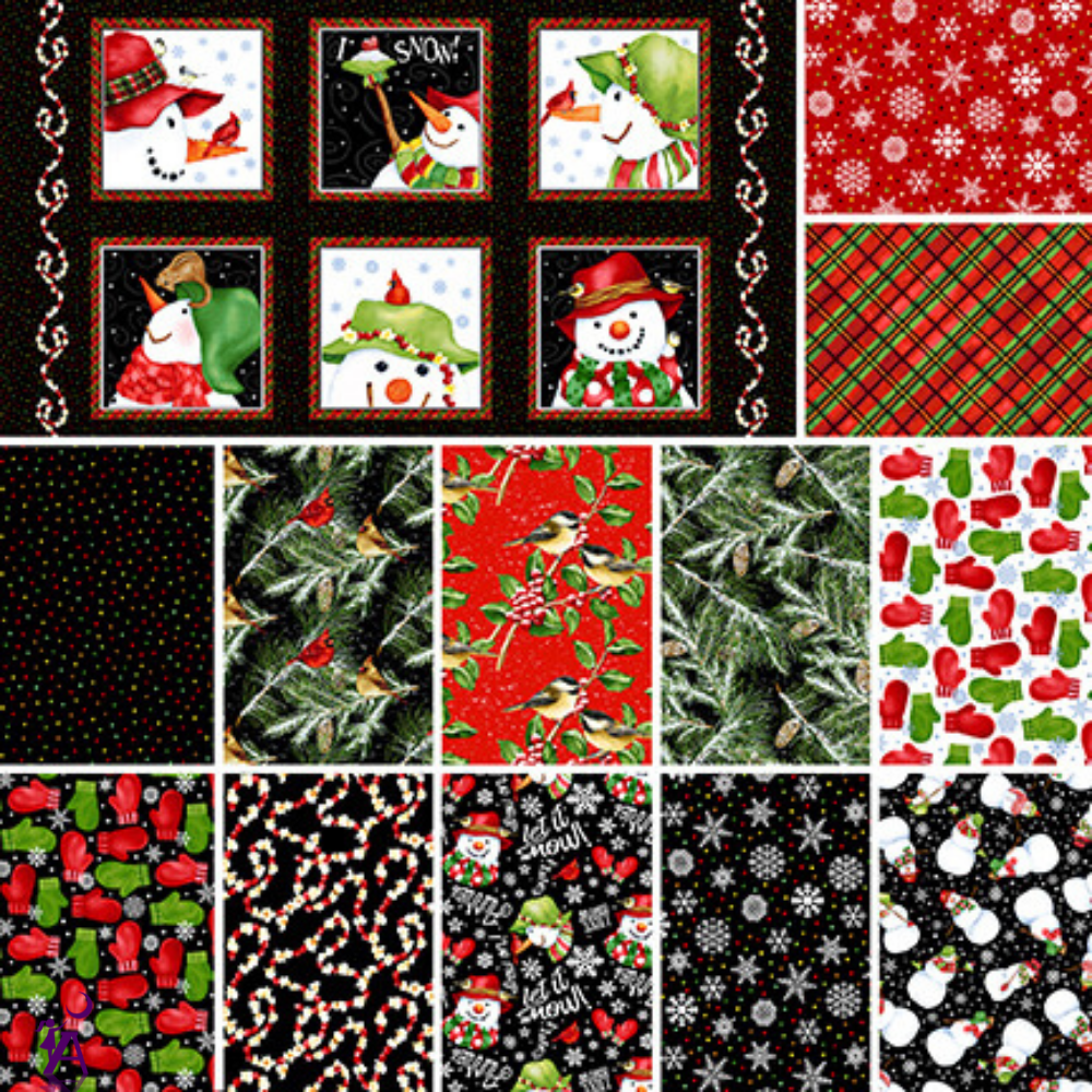 Henry Glass Fabric FLANNEL Fabric, Snow Bird Collection by Henry Glass Cardinals on Branches or Chickadees on Red
