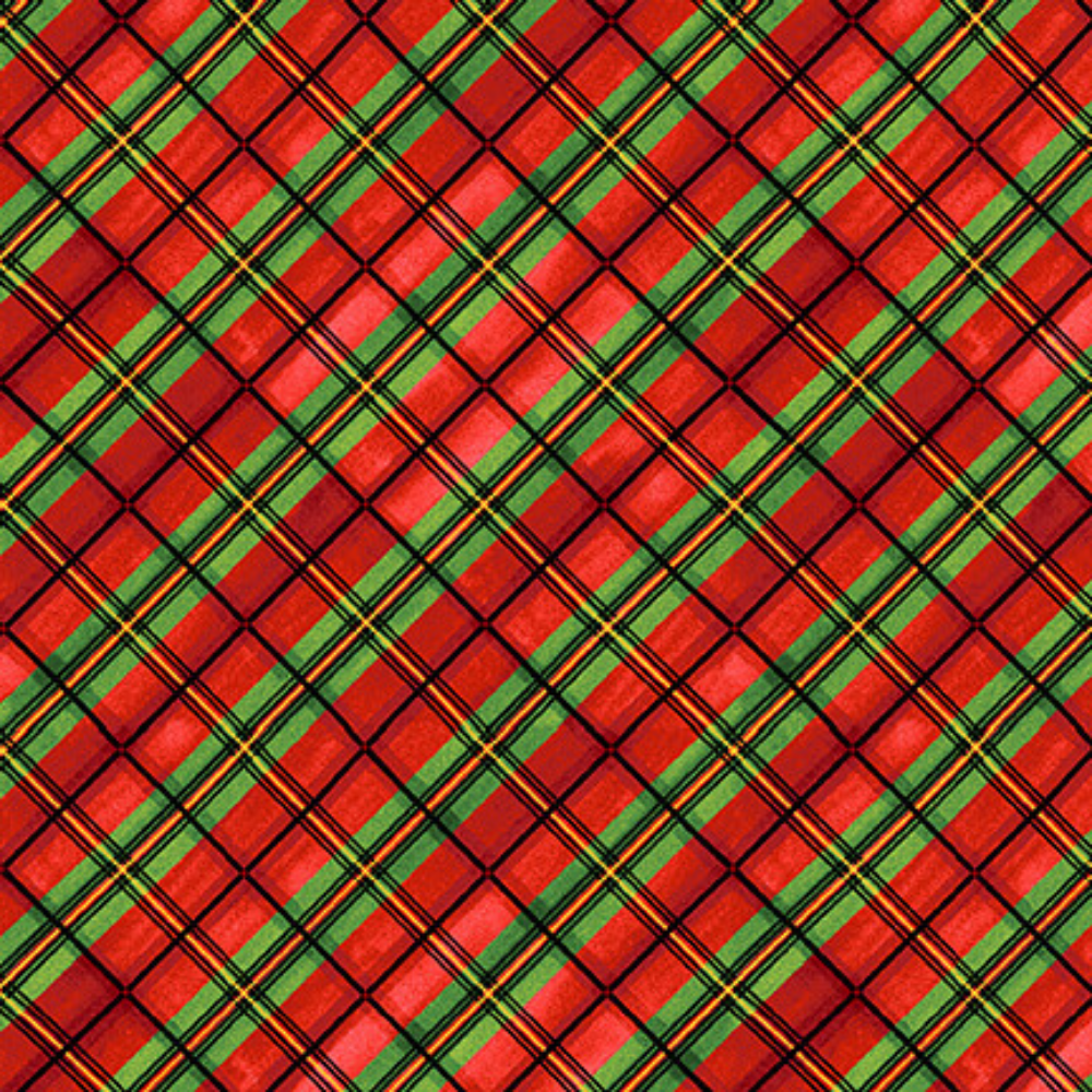 Henry Glass Fabric FQ 18" x 22" Red Plaid on Bias FLANNEL fabric from the Snow Bird Collection by Henry Glass