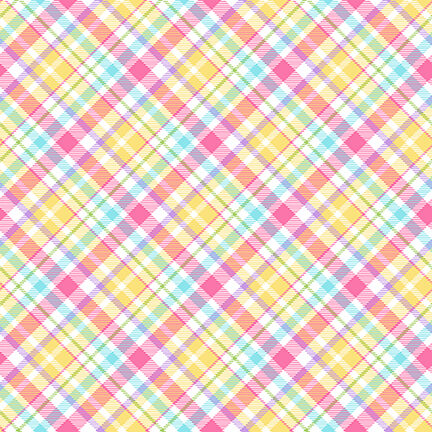 Henry Glass Fabric FQ (18"x21") Bias Plaid Multi Hoppy Easter Gnomies Cotton Fabric
