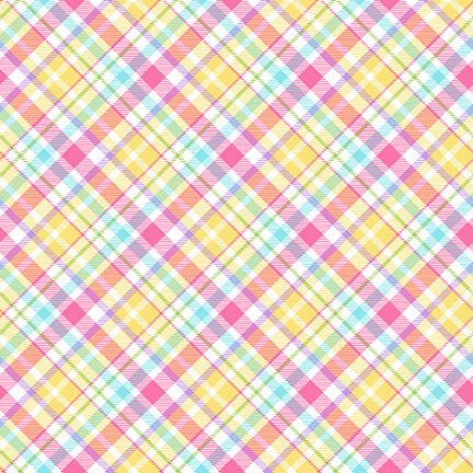 Henry Glass Fabric FQ (18"x21") Bias Plaid Multi Hoppy Easter Gnomies Cotton Fabric