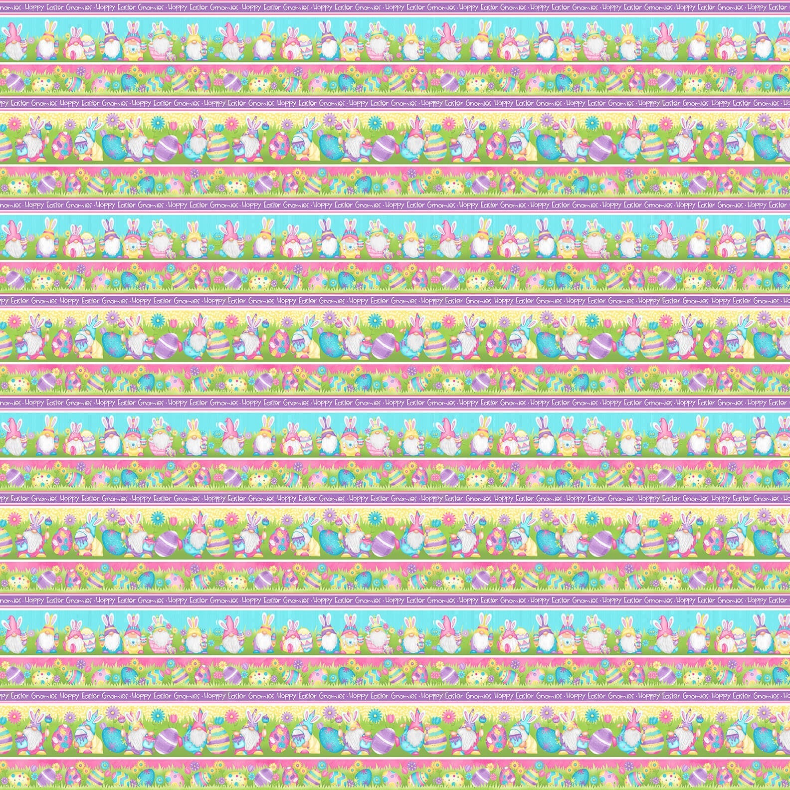 Henry Glass Fabric FQ (18"x21") Novelty Gnomie Stripe Hoppy Easter Gnomies Cotton Fabric