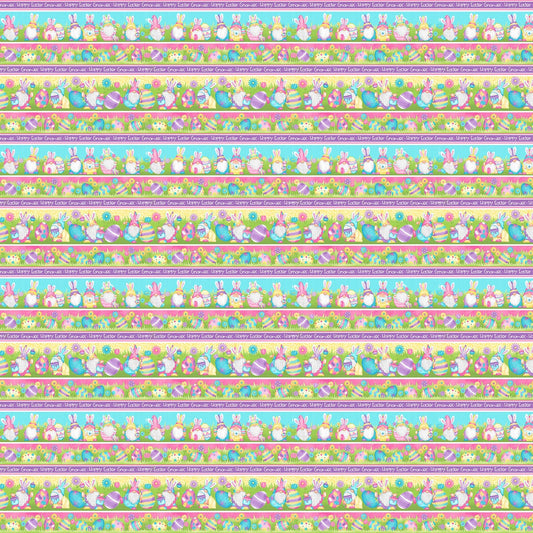 Henry Glass Fabric FQ (18"x21") Novelty Gnomie Stripe Hoppy Easter Gnomies Cotton Fabric