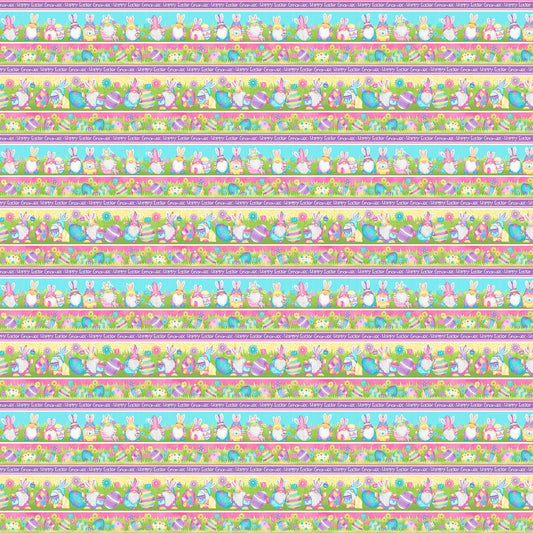 Henry Glass Fabric FQ (18"x21") Novelty Gnomie Stripe Hoppy Easter Gnomies Cotton Fabric