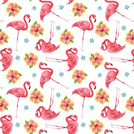 Henry Glass Fabric FQ (18"x21") Pink Paradise Small Tossed Flamingoes by Henry Glass