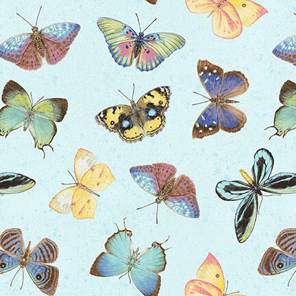 Henry Glass Fabric FQ (18"x21") Tossed Butterflies from Pink Paradise Collection by Henry Glass