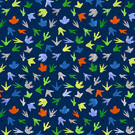 Henry Glass Fabric FQ Dinosaur Footprints Fabric in Navy from Dinosaur Kingdom by Henry Glass