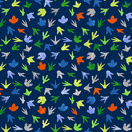 Henry Glass Fabric FQ Dinosaur Footprints Fabric in Navy from Dinosaur Kingdom by Henry Glass