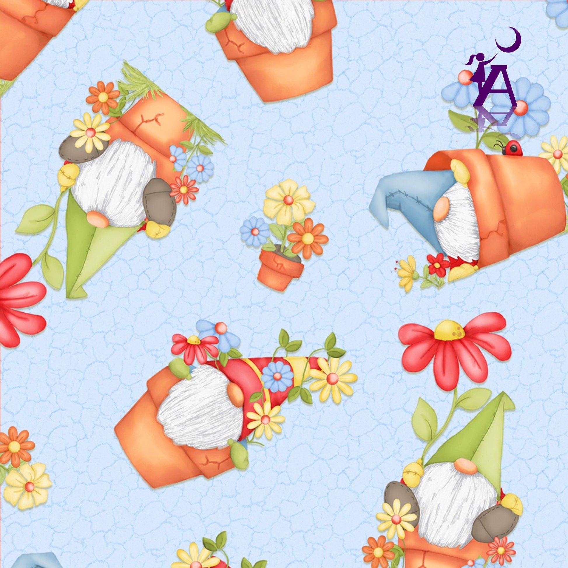 Henry Glass Fabric Gnome is Where Your Garden Grows Henry Glass Fabric Blues bundle