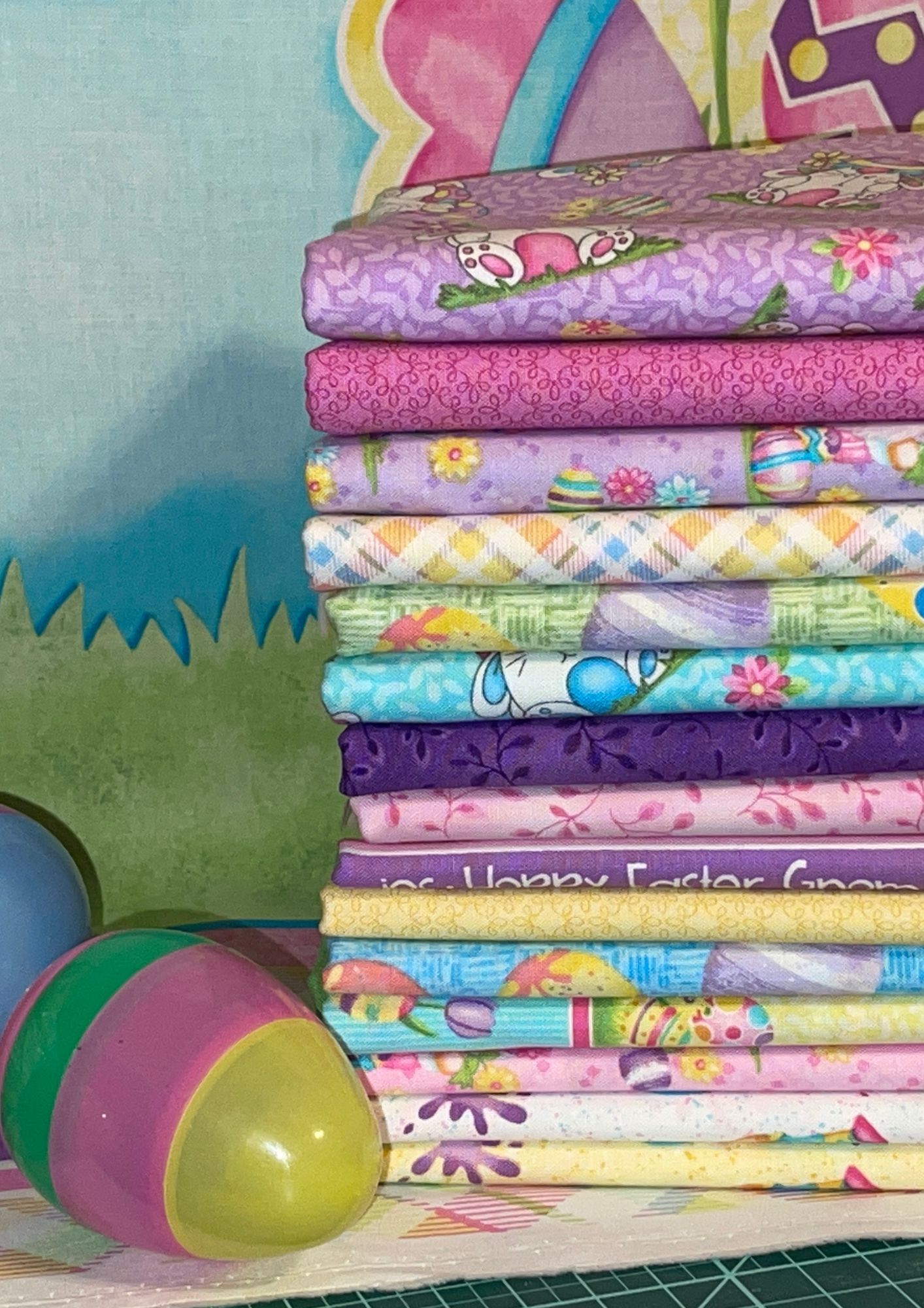 Henry Glass Fabric Half Yard Bundle 15 prints & 1 panel Hoppy Easter Gnomies, Easter Gnome Fabric
