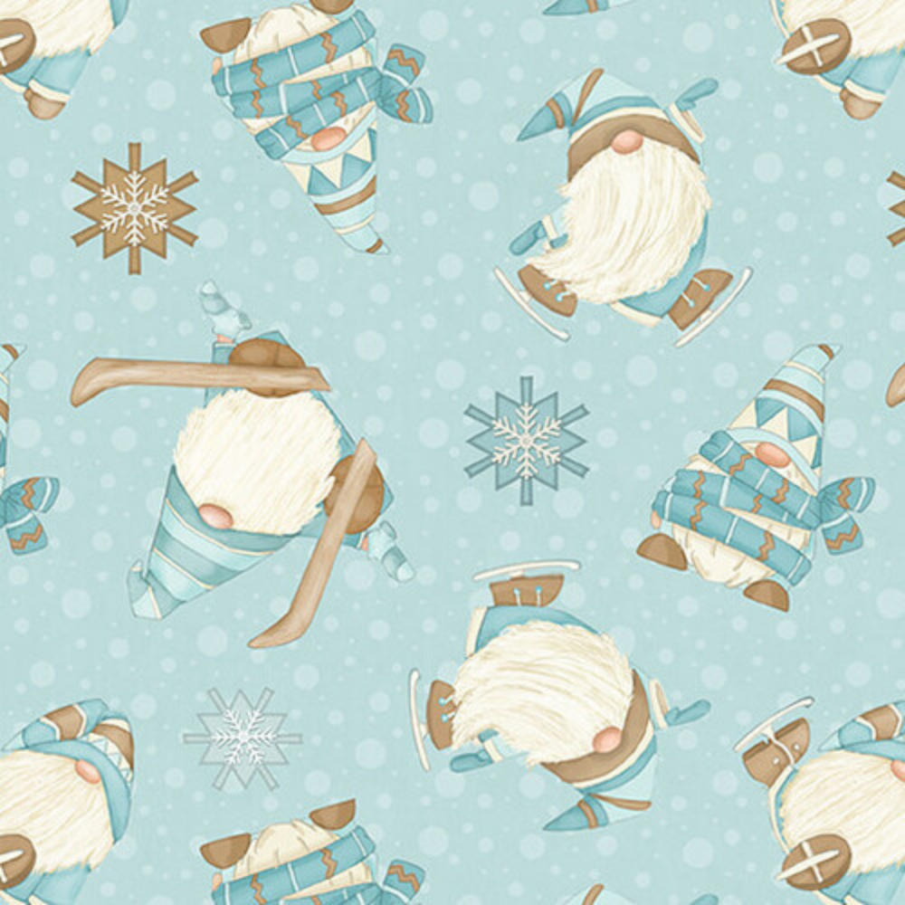 Henry Glass Fabric I Love Sn'Gnomies Flannel Dark Aqua Tossed Snowmen by Henry Glass