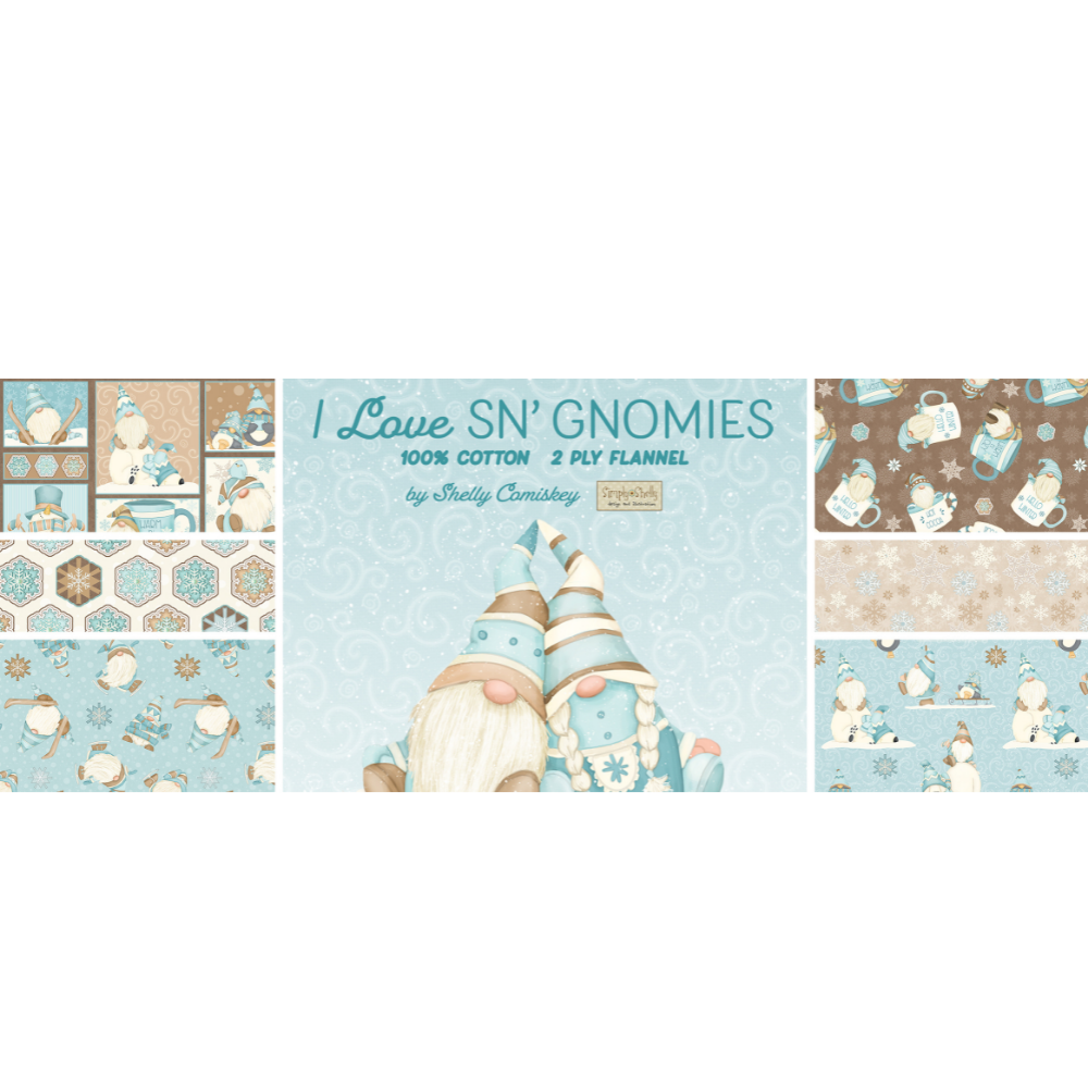 Henry Glass Fabric I Love Sn'Gnomies Flannel Gnomes in Cocoa Mugs in Cream or Mocha Brown by Henry Glass