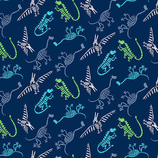 Henry Glass Fabric Kate Mawdsley Dinosaur Kingdom by Henry Glass Navy Dino Fossils Fabric