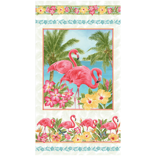 Henry Glass Fabric Pink Paradise Flamingo Panel by Henry Glass 24" x 44"