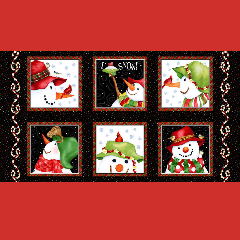 Henry Glass Fabric Tossed FLANNEL Snowmen by Henry Glass, Flannel Snow Birds Collection Sold by the yard
