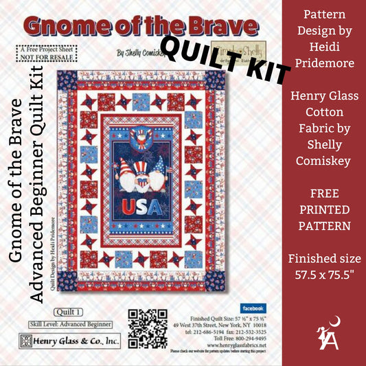 Henry Glass Quilt Kit Gnome of the Brave Advanced Beginner QUILT KIT with Henry Glass Cotton Quilting Gnome Fabric