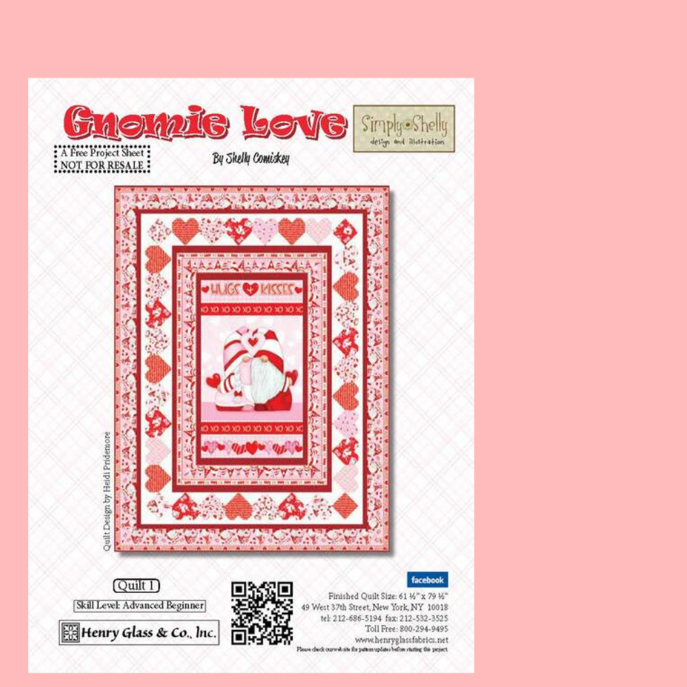 Henry Glass Quilt Kit Gnomie Love Advanced Beginner Valentine Fabric QUILT KIT with Henry Glass Cotton Gnome Fabric