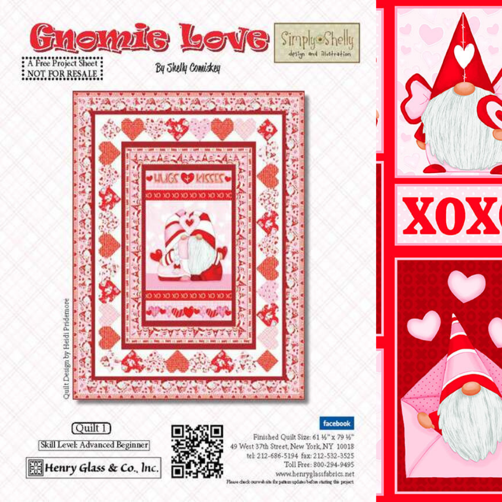Henry Glass Quilt Kit QUILT KIT + Back5yrd Gnomie Love Advanced Beginner Valentine Fabric QUILT KIT with Henry Glass Cotton Gnome Fabric