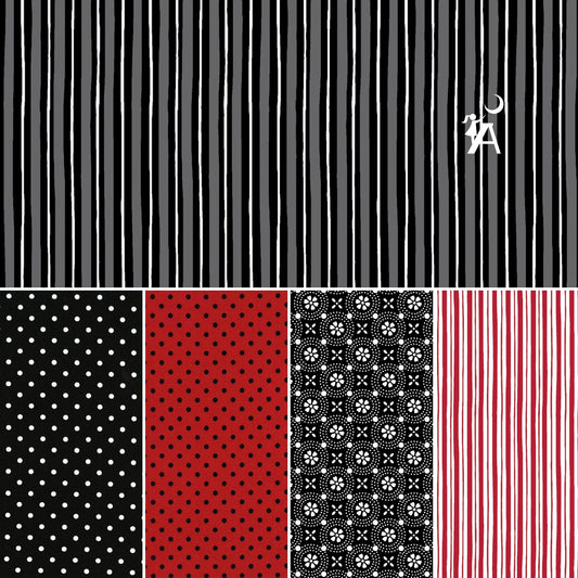 Maywood Studio Fabric 1 yard (36"x44") / FQ Bundle-1 ea (5FQ) Geometric Cotton Fabric, Polka Dot or striped fabric, Lady bug spot fabric, Lady bug dots, , Cotton fabric by the yard