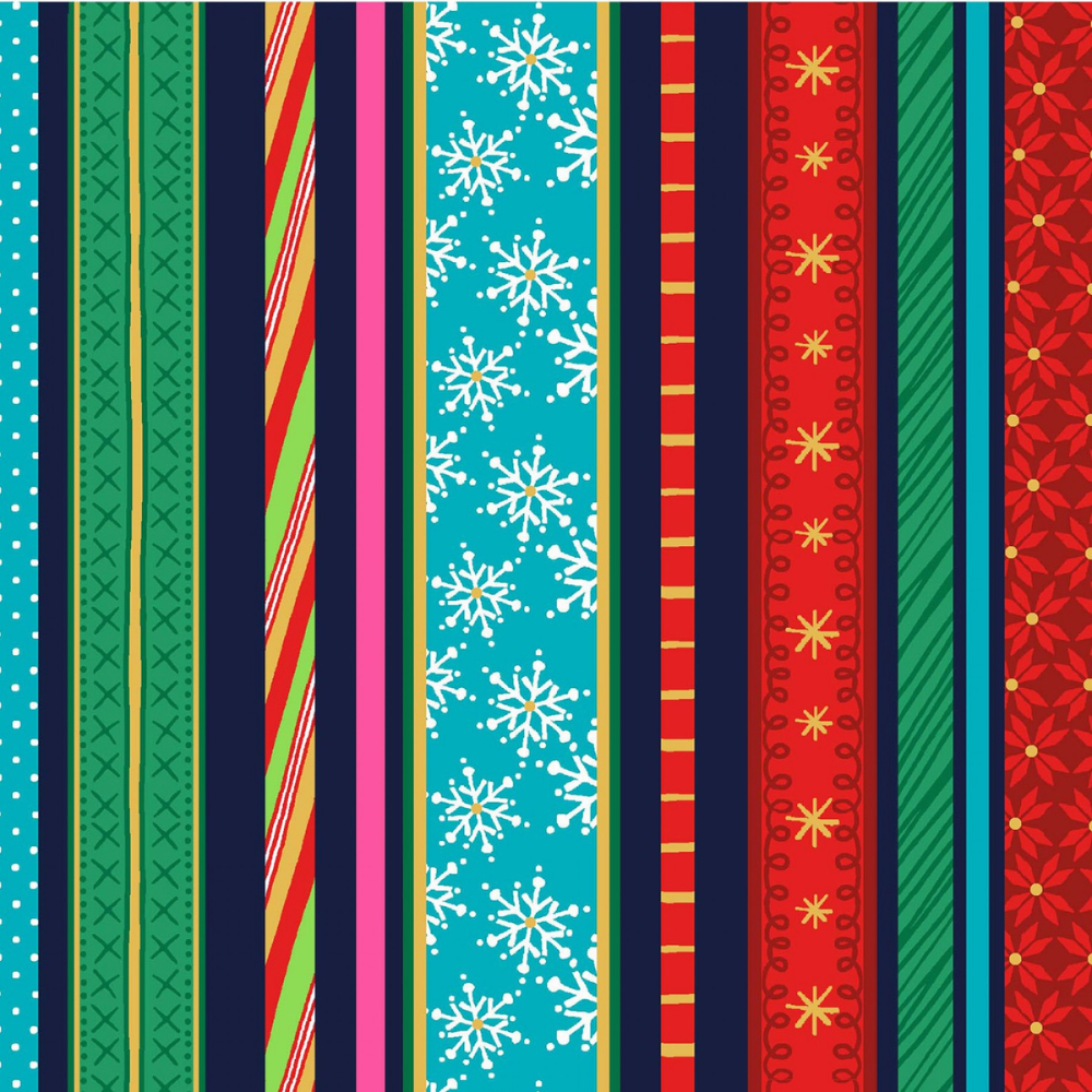 Michael Miller Fabric FQ 18"x22" / Stripes on Navy Striped Holiday Cotton Fabric from A Gnome to Fa La in two background color choices