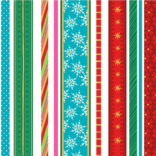 Michael Miller Fabric FQ 18"x22" / Stripes on White Striped Holiday Cotton Fabric from A Gnome to Fa La in two background color choices