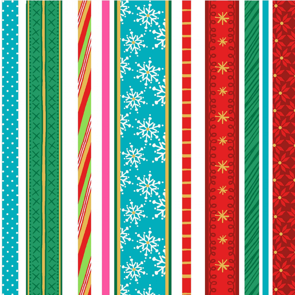 Michael Miller Fabric FQ 18"x22" / Stripes on White Striped Holiday Cotton Fabric from A Gnome to Fa La in two background color choices
