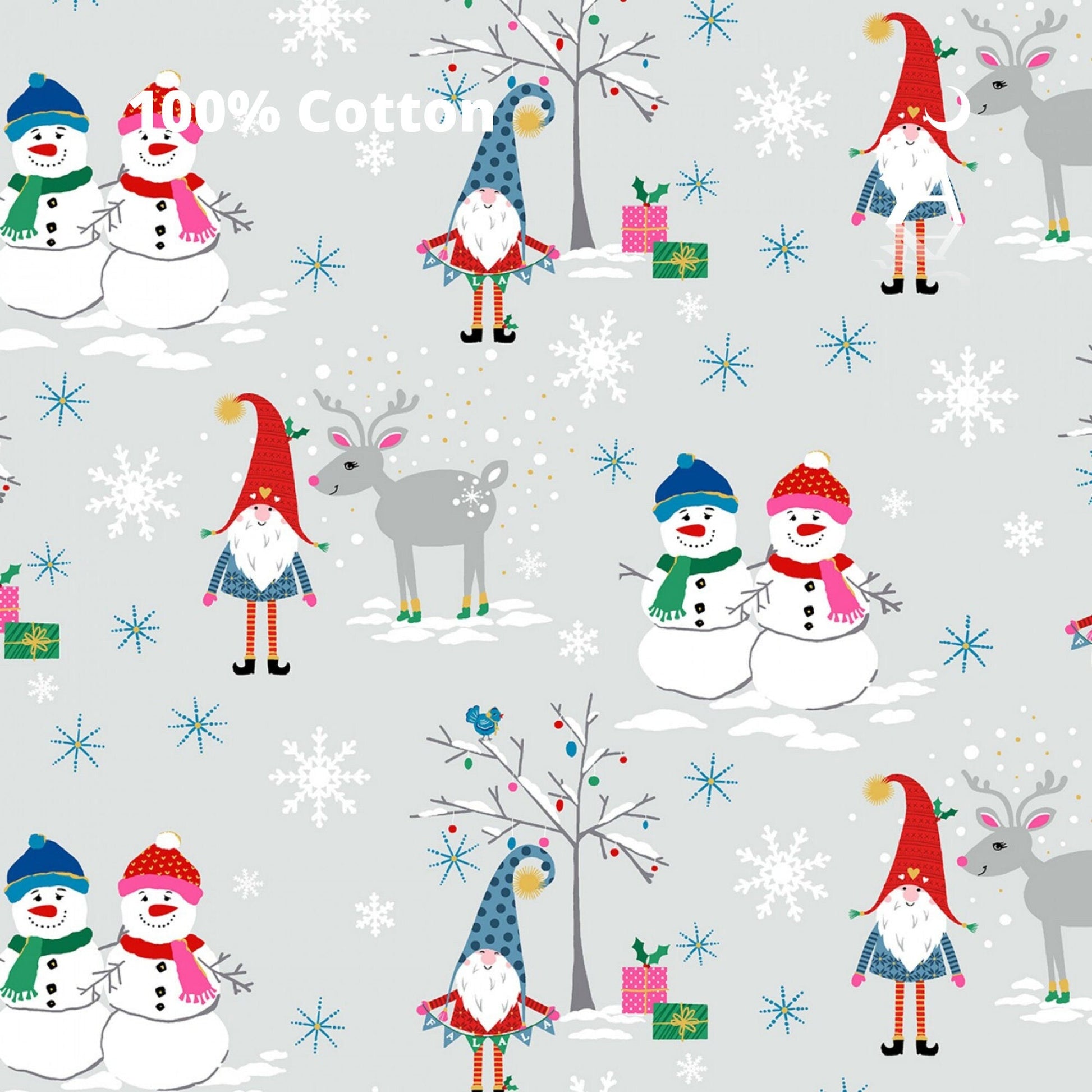 Michael Miller Fabric FQ Bundle / Snow Friends Gray Michael Miller A Gnome to Fa La La Christmas Metallic Fabric Choose your cotton fabric by the yard, gnome fabric, snowman fabric