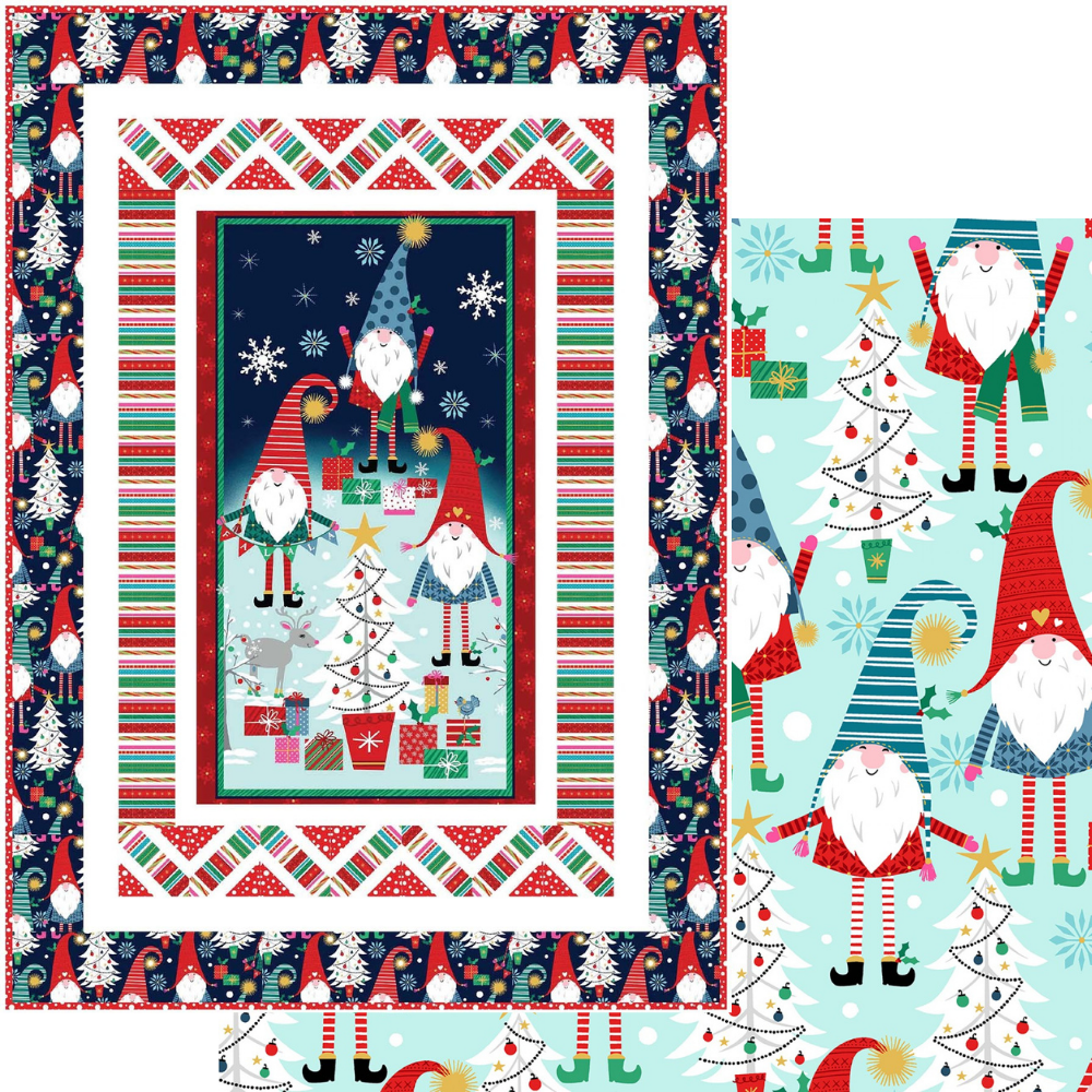 Michael Miller Quilt Kit Quilt Kit/Aqua Minky Do the peppermint twist Gnome Beginner Level QUILT KIT finished size 50 x 70 inches, tutorial YouTube instructions