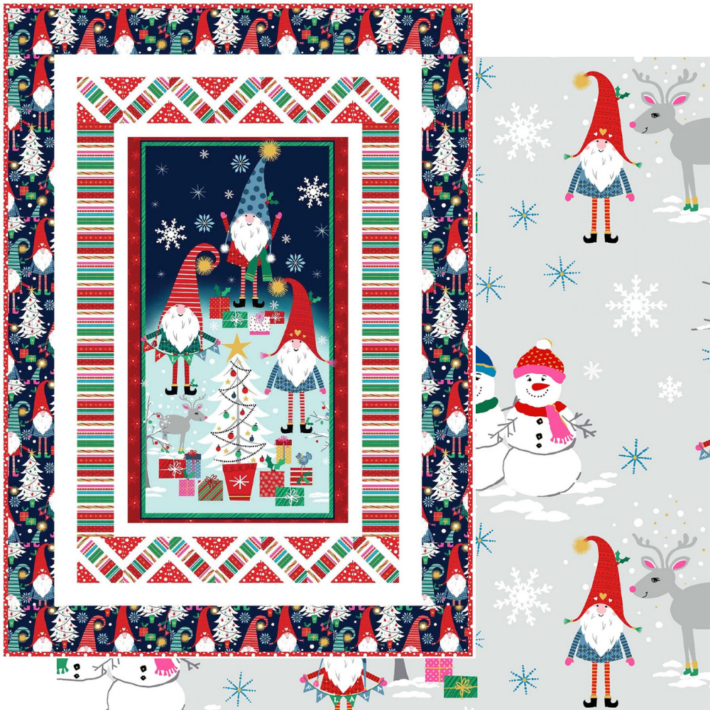 Michael Miller Quilt Kit Quilt Kit Gray Minky Do the peppermint twist Gnome Beginner Level QUILT KIT finished size 50 x 70 inches, tutorial YouTube instructions