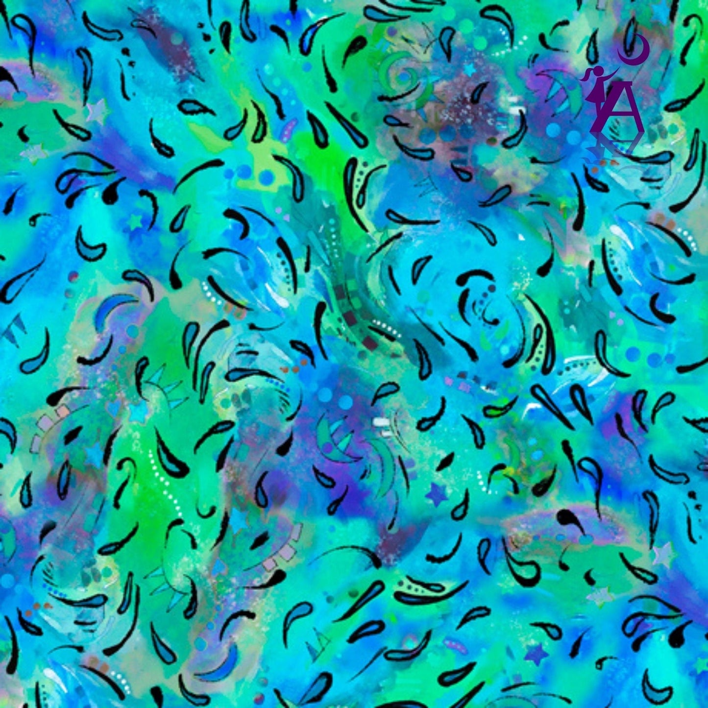 QT Fabrics Fabric 1/2 yard / Tie Die Blue Green Doggie Daze Quilting Cotton by QT Fabrics