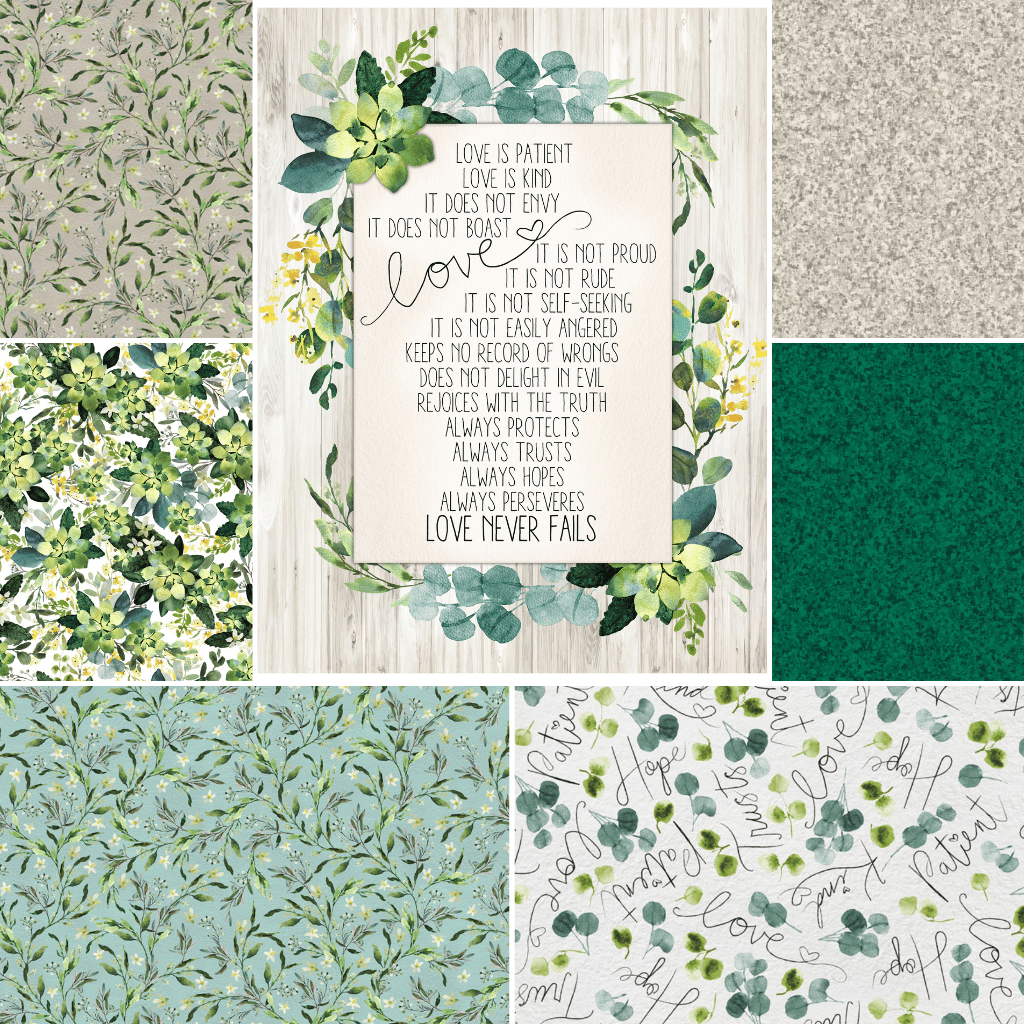 QT Fabrics Fabric Bundle Love Never Fails Wedding Fabric, Panel Fabric Bundle includes seven (1 yard) cuts and extra large panel, Cotton Fabric by QT Fabrics