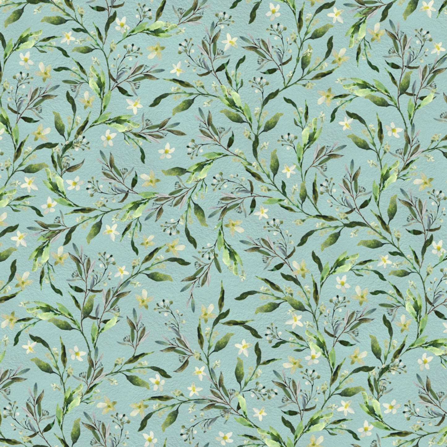 QT Fabrics Fabric FQ (18"x21") Love Never Fails Cotton Wedding Fabric Sprigs Dusty Aqua by QT Fabrics