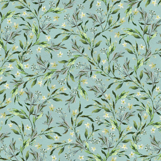 QT Fabrics Fabric FQ (18"x21") Love Never Fails Cotton Wedding Fabric Sprigs Dusty Aqua by QT Fabrics