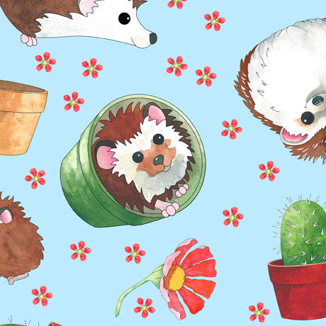 QT Fabrics Fabric FQ Who Let The Hogs Out Stripe QT Cotton Blue Hedgehog Toss Fabric by the yard