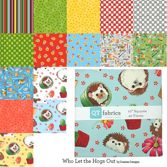 QT Fabrics Precut Who Let The Hogs Out 15 Pre-Cut 10 inch square pack