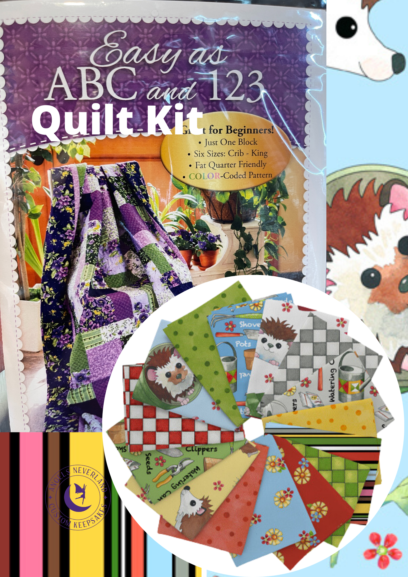 QT Fabrics Quilt Kit Quilt Kit Top & Binding Only Who Let The Hogs Out Beginner Quilt Kit Easy as ABC and 123 Pattern for Lap Size 57" x 75" quilt