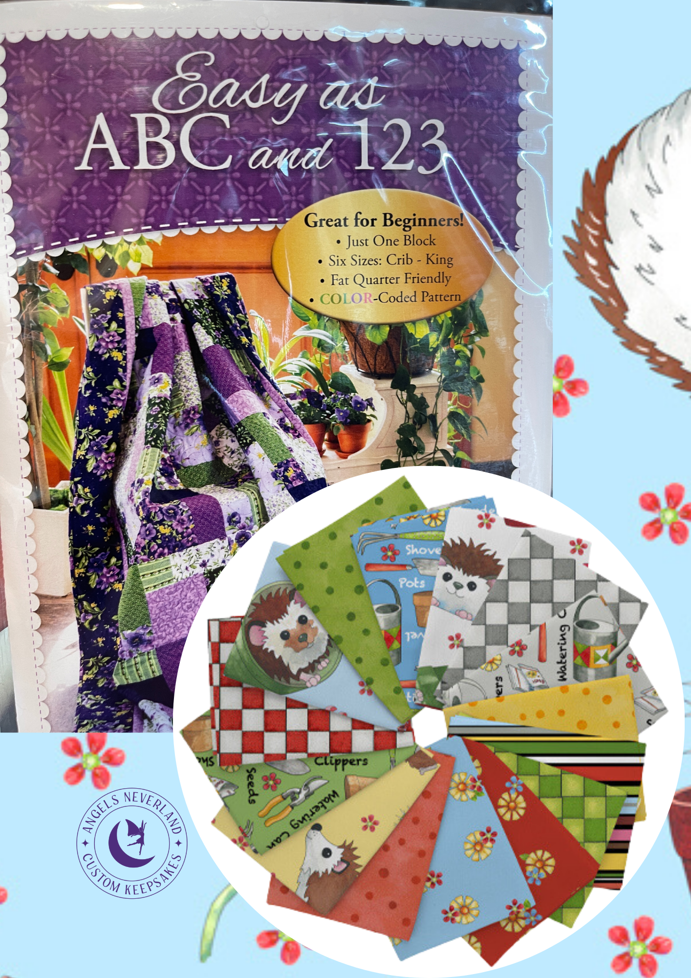 QT Fabrics Quilt Kit Quilt Kit w/backing 1 -blue hogs Who Let The Hogs Out Beginner Quilt Kit Easy as ABC and 123 Pattern for Lap Size 57" x 75" quilt