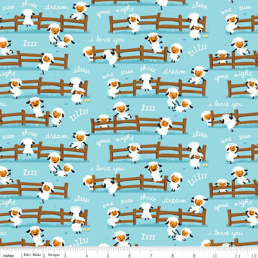 Riley Blake Fabric Riley Blake FLANNEL, Harmony Farm Sheep Dream Blue Flannel, Shabby Chic Fabric, Nature fabric, Pet accessory fabric, double napped fabric