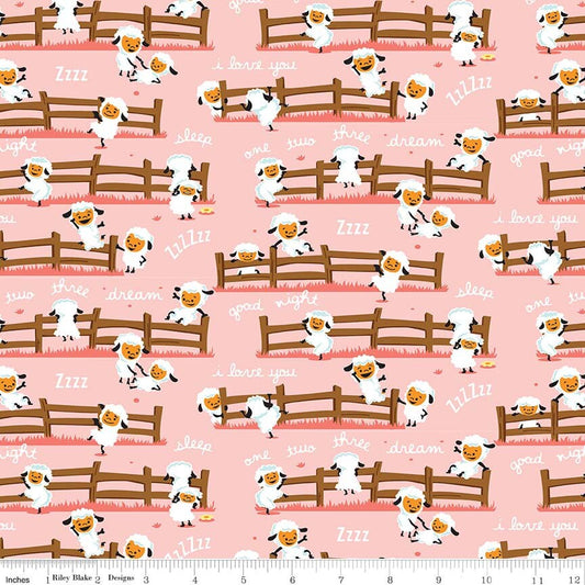 Riley Blake Fabric Riley Blake FLANNEL, Harmony Farm Sheep Dream Pink Flannel, Shabby Chic Fabric, Nature fabric, Pet accessory fabric, double napped fabric