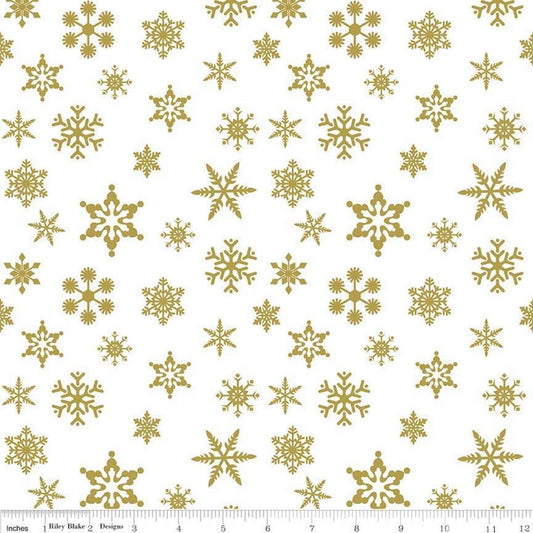 Riley Blake Fabric Sparkle Snowflake Fabric in Gold, Holiday Cotton, Riley Blake Cotton, Snowflake Fabric, Metallic Cotton, nature fabric