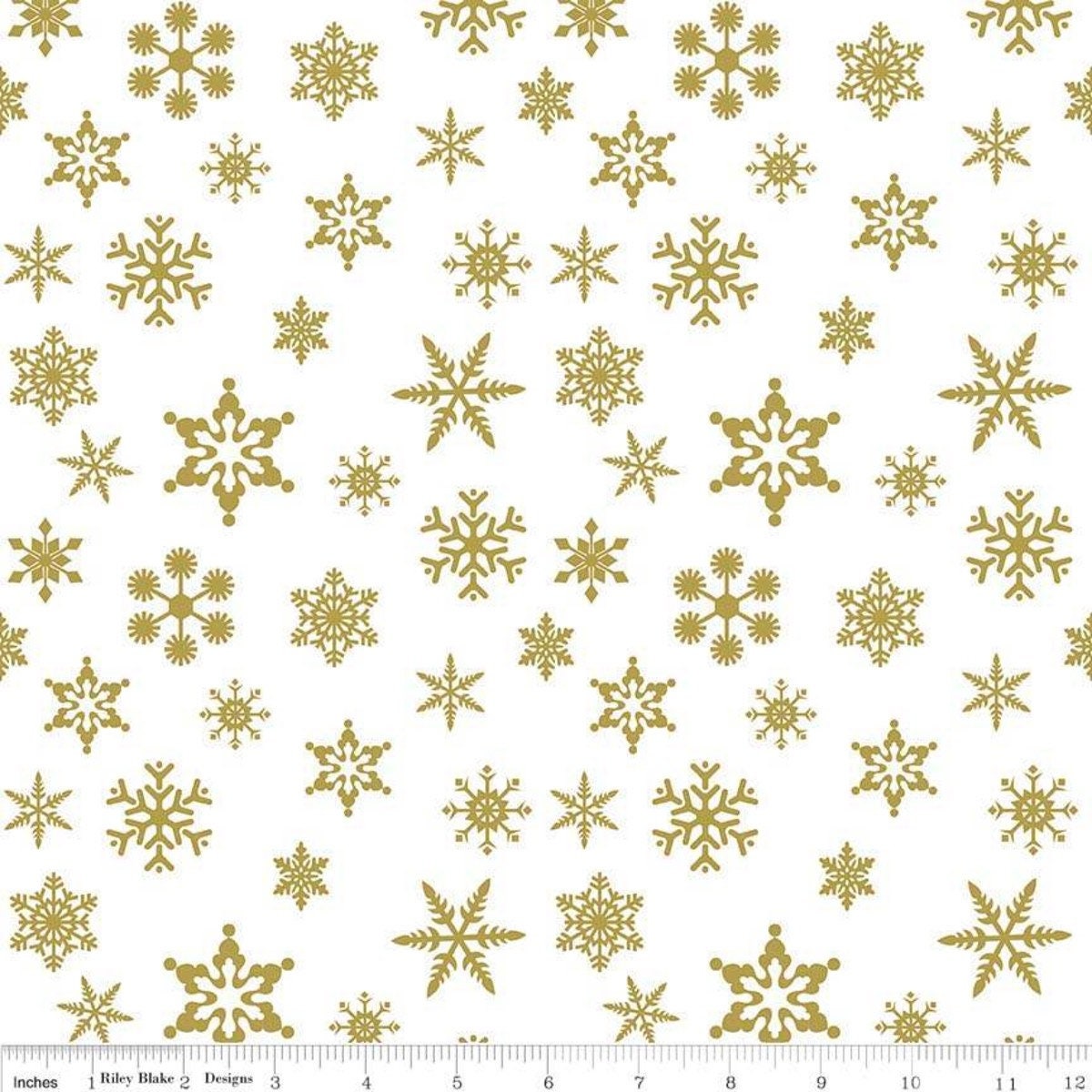 Riley Blake Fabric Sparkle Snowflake Fabric in Gold, Holiday Cotton, Riley Blake Cotton, Snowflake Fabric, Metallic Cotton, nature fabric