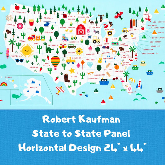 Robert Kaufman Fabric Panel Fun Educational Fabric for home school or e-learning, State to State Fabric