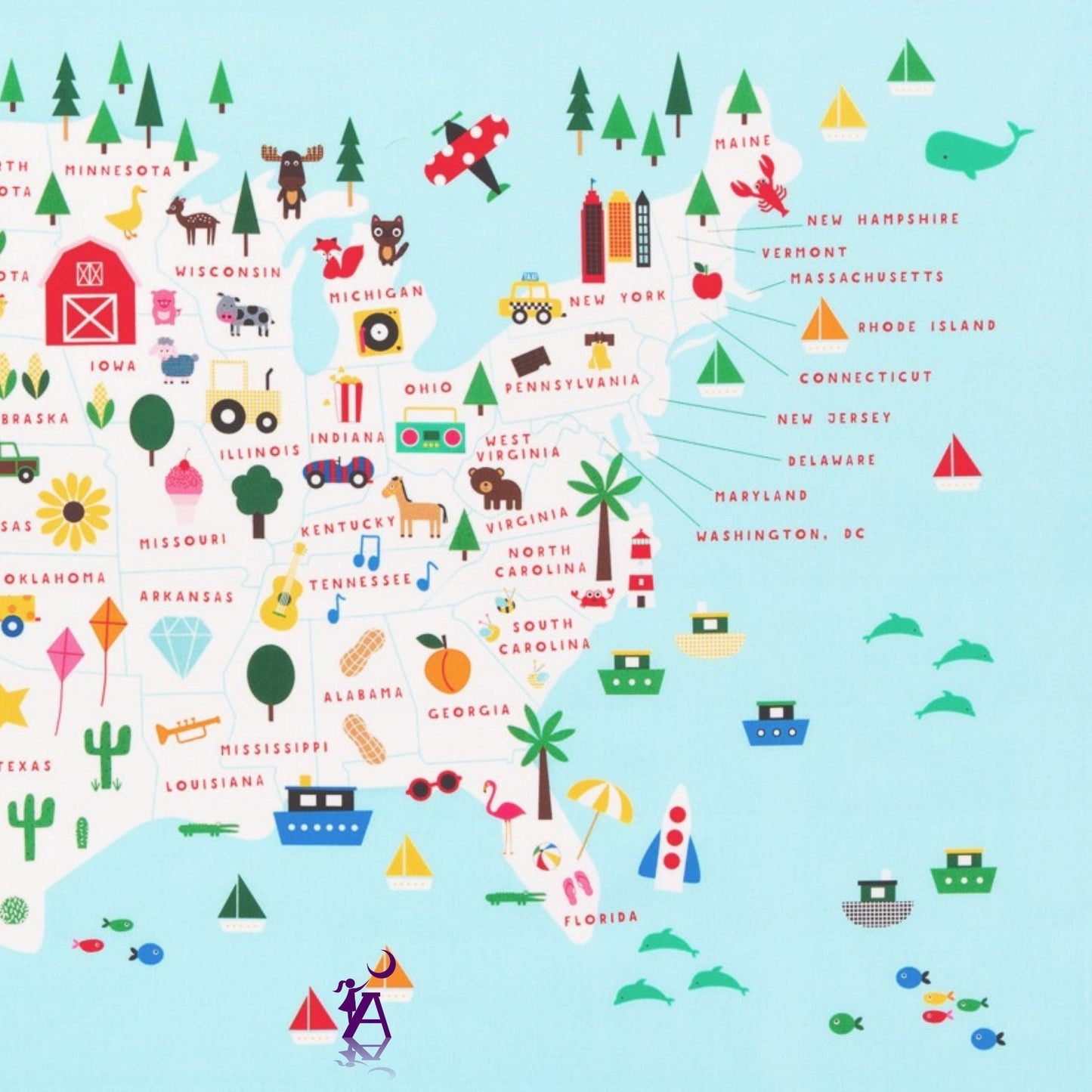Robert Kaufman Fabric Panel Fun Educational Fabric for home school or e-learning, State to State Fabric
