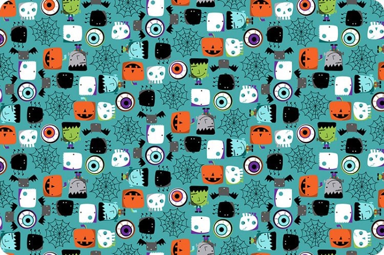 Shannon Fabrics Fabric 1 yard (36"x60") / Monster Mash Teal Designer MINKY Halloween fabric Boo Whoo Digital Cuddle® Steel or Monster Mash