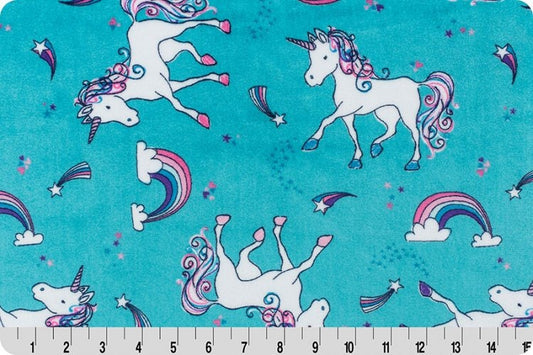 Shannon Fabrics Fabric 2 yards (72"x58"/60") / DARK teal background Rainbow Magic CUDDLE® minky unicorn and rainbows minky available in two shades of teal
