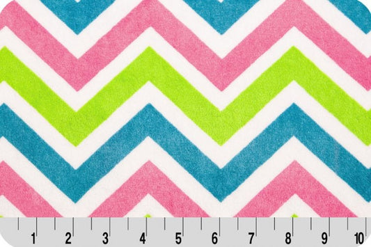 Shannon Fabrics Fabric 2 yards (72"x58"/60") Zig Zag Cuddle® Minky in fuchsia, lime, turquoise, and snow