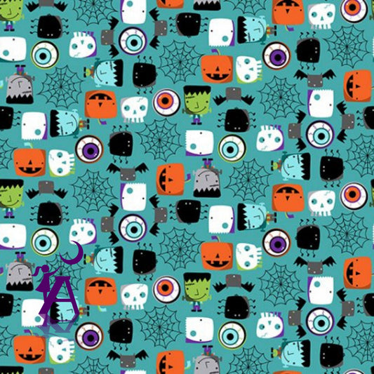 Shannon Fabrics Fabric 2 yards (72"x60") Designer MINKY fabric- Monster Mash Digital Cuddle® Teal