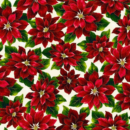 Shannon Fabrics Fabric 2 yards (72"x60") Hoffman Holiday Red Poinsettia Digital Cuddle® Snow Fabric Minky while supplies last