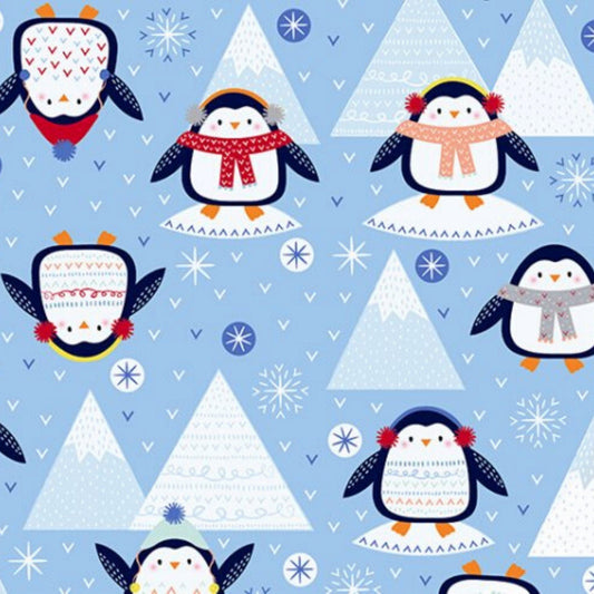 Shannon Fabrics Fabric 2 yards (72"x60") Just Chillin Penguins Digital Cuddle® Navy Digital Cuddle® Snow Fabric Minky while supplies last