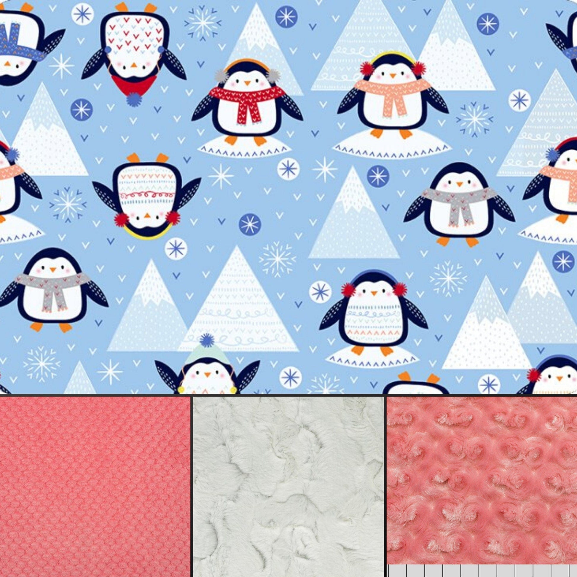 Shannon Fabrics Fabric Just Chillin Penguins Digital Cuddle® Navy Digital Cuddle® Snow Fabric Minky while supplies last
